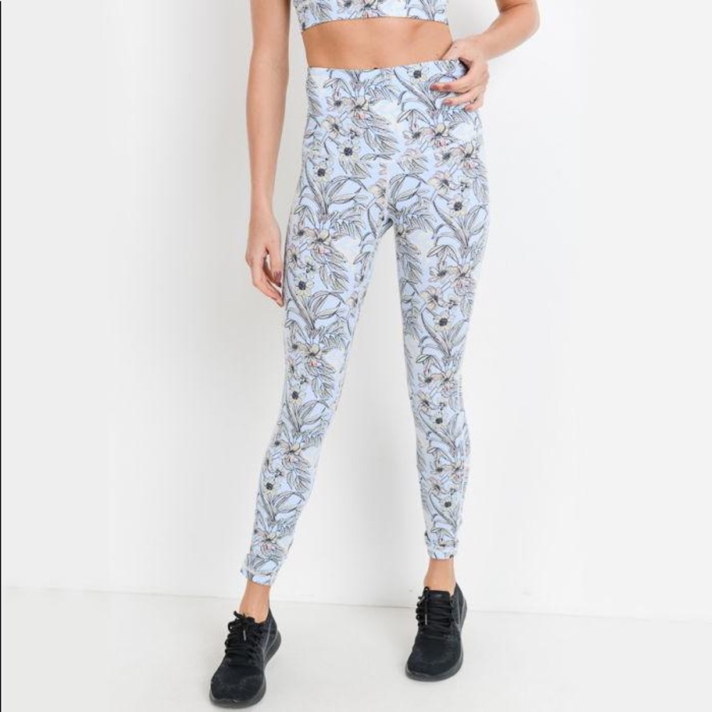 Blue Floral High Waist Leggings